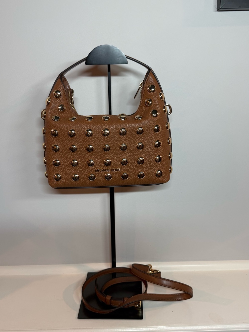 MICHAEL Michael Kors Ember Small Embellished Pebbled Leather Messenger Bag